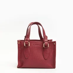 Burgundy Mini Shopping Bag In Hammered Leather