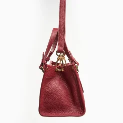 Burgundy Mini Shopping Bag In Hammered Leather