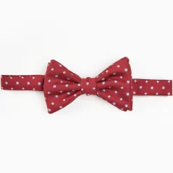 Burgundy Pre-Knotted Bowtie- Small Flower Pattern