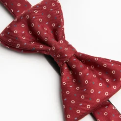 Burgundy Pre-Knotted Silk Bowtie - Small Geometric Pattern