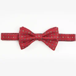 Burgundy Pre-Knotted Silk Bowtie- Small Flower Pattern