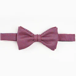 Burgundy Pre-Knotted Silk Bowtie- Small Geometric Pattern