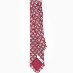 Burgundy Sartorial Cotton And Silk Tie - Large Flower Pattern