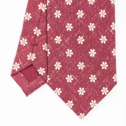 Burgundy Sartorial Cotton And Silk Tie - Large Flower Pattern