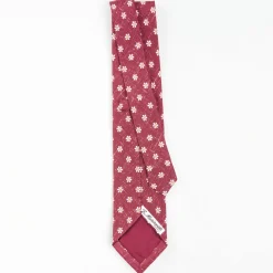 Burgundy Sartorial Cotton And Silk Tie - Large Flower Pattern