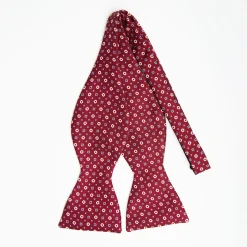 Burgundy Silk Bowtie To Self-Tie - Small Geometric Pattern