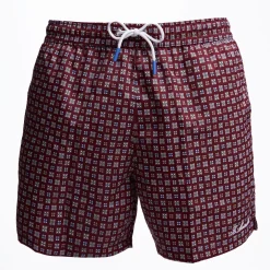 Burgundy Swim Short - Small Flower Pattern