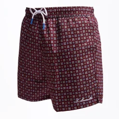 Burgundy Swim Short - Small Flower Pattern