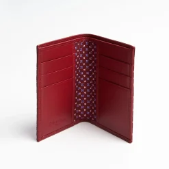 Burgundy Vertical Wallet In Silk And Leather