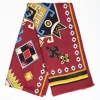 Burgundy Wool And Silk Scarf With Geometric Design