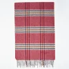 Burgundy Wool Plaid Scarf With Bangs