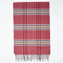 Burgundy Wool Plaid Scarf With Bangs
