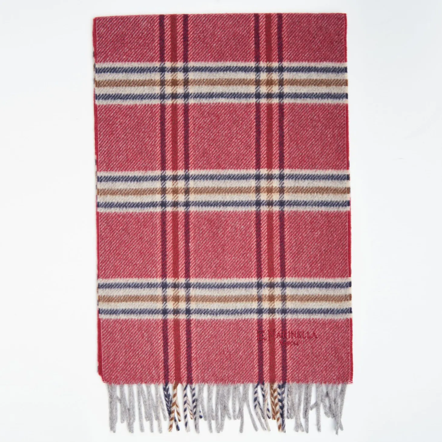 Burgundy Wool Plaid Scarf With Bangs