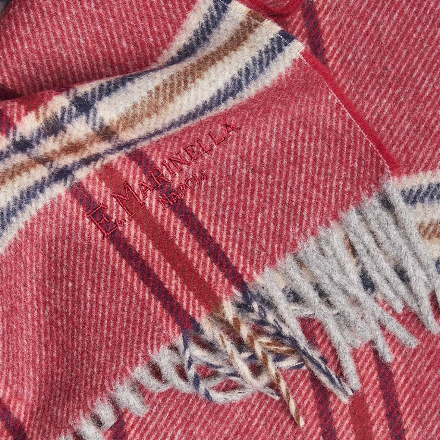 Burgundy Wool Plaid Scarf With Bangs