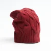 Cable-Knit Burgundy Wool Hat