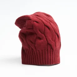 Cable-Knit Burgundy Wool Hat