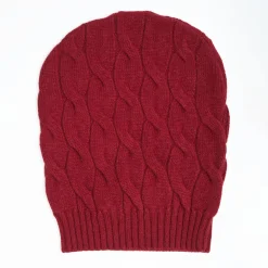 Cable-Knit Burgundy Wool Hat