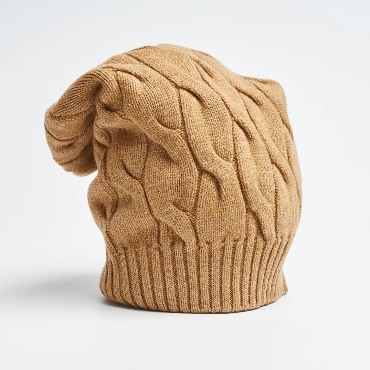 Cable-Knit Camel Wool Hat