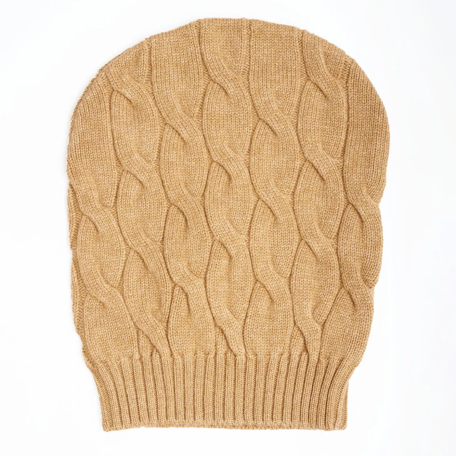 Cable-Knit Camel Wool Hat