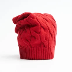 Cable-Knit Red Wool Hat