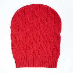 Cable-Knit Red Wool Hat