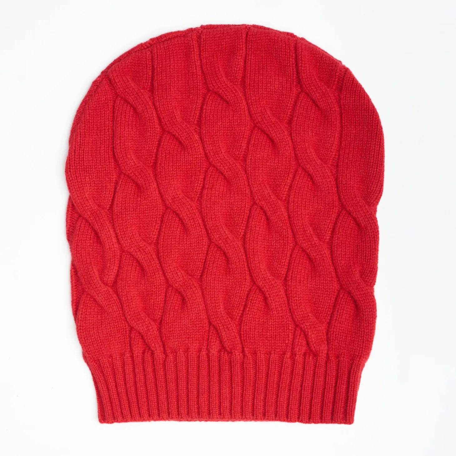 Cable-Knit Red Wool Hat