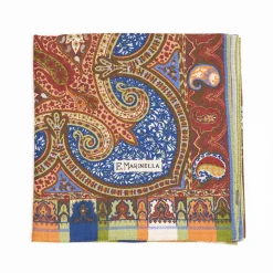 Camel And Bluette Wool Stole - Damask Pattern