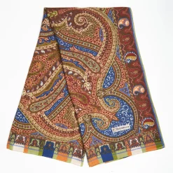 Camel And Bluette Wool Stole - Damask Pattern