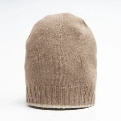 Camel And White Bicolor Cashmere Beanie