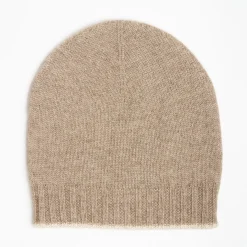 Camel And White Bicolor Cashmere Beanie