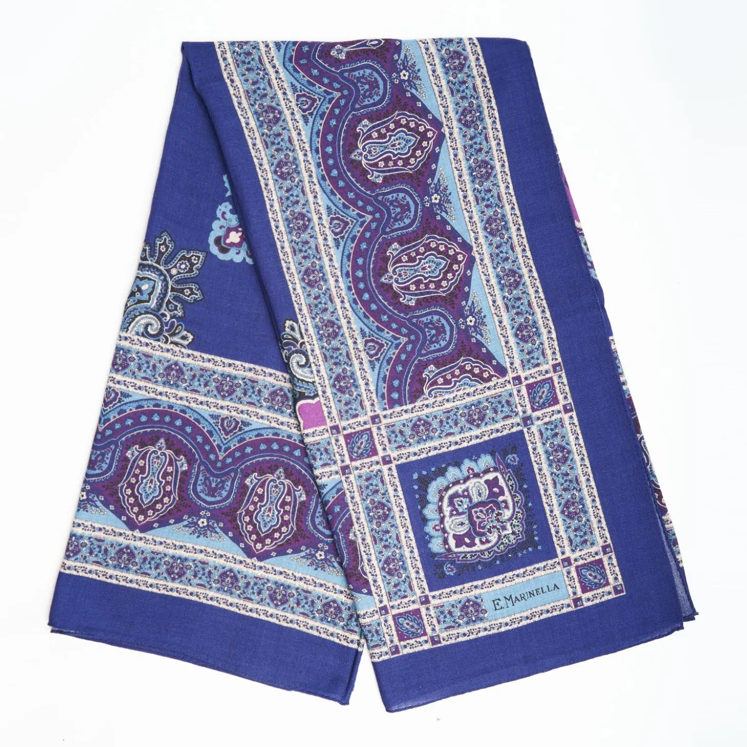 Dark And Blue Wool Stole - Floral Pattern