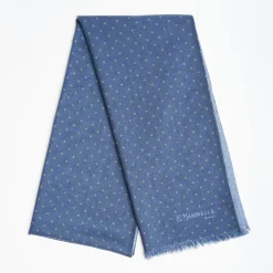 Dark And Light Blue Double Patterned Wool And Silk Scarf