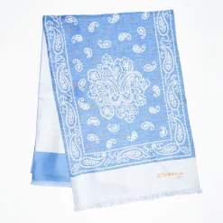 Dark And Light Blue Double Silk Scarf Paisley Pattern