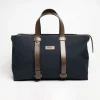 Dark Blue Canvas Weekend Bag With Leather Trim