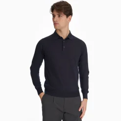 Dark Blue Cashmere And Silk Polo Shirt