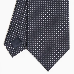 Dark Blue Ceremonial Jacquard Silk Tie Small Geometric Pattern