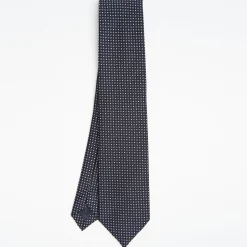 Dark Blue Ceremonial Jacquard Silk Tie Small Geometric Pattern