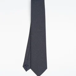 Dark Blue Ceremonial Jacquard Silk Tie Small Geometric Pattern