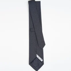 Dark Blue Ceremonial Jacquard Silk Tie Small Geometric Pattern