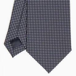 Dark Blue Ceremonial Jacquard Silk Tie Small Geometric Pattern