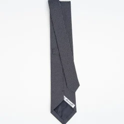 Dark Blue Ceremonial Jacquard Silk Tie Small Geometric Pattern