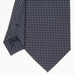 Dark Blue Ceremonial Jacquard Silk Tie - Small Geometric Pattern