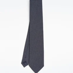 Dark Blue Ceremonial Jacquard Silk Tie - Small Geometric Pattern