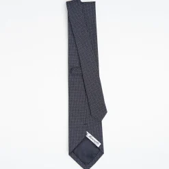 Dark Blue Ceremonial Jacquard Silk Tie - Small Geometric Pattern