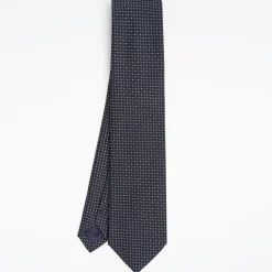 Dark Blue Ceremonial Jacquard Silk Tie Small Geometric Pattern