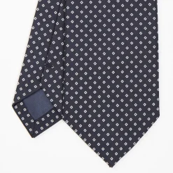 Dark Blue Ceremonial Jacquard Silk Tie Small Geometric Pattern