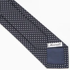 Dark Blue Ceremonial Jacquard Silk Tie Small Geometric Pattern