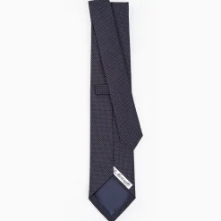 Dark Blue Ceremonial Jacquard Silk Tie Small Geometric Pattern