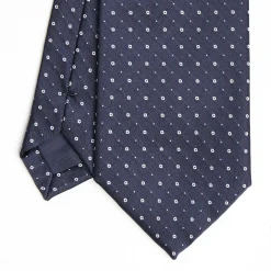 Dark Blue Cerimonial Silk Satin Tie - Small Geometric Pattern