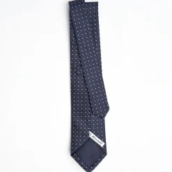 Dark Blue Cerimonial Silk Satin Tie - Small Geometric Pattern